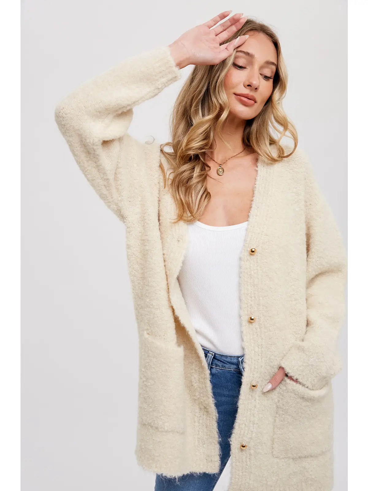 BUTTONED BOUCLE CARDIGAN